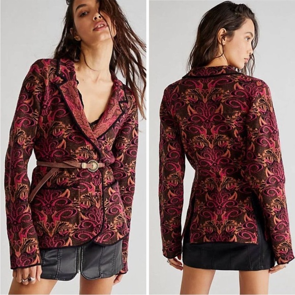 NWOT Free People Sammie Sweater Blazer Victorian Wine Vintage Inspired - Picture 3 of 14